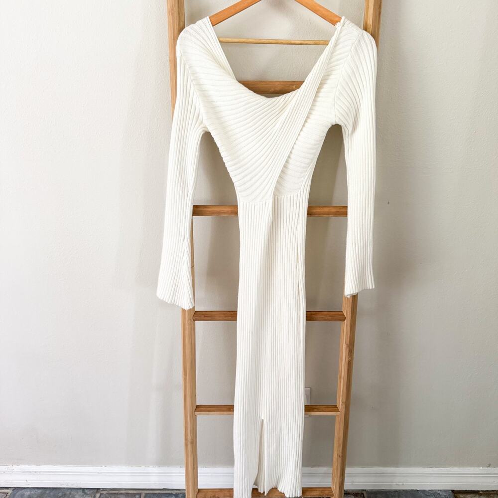 NWOT 12th Tribe Gwyneth Ribbed Open Back Sweater Midi Dress White Cream Small - Picture 6 of 9